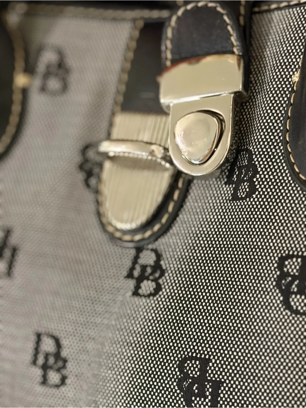 Dooney & Bourke Gray Monogram Jacquard Leather Satchel Purse Classic Preppy